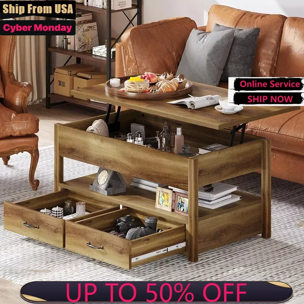 

Wood Lift Top Coffee Tables with 2 Storage Drawers & Hidden Compartment for Living Room Office, Rustic Brown