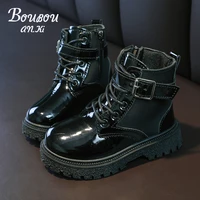 autumn girls boots platform shoes casual martin boots baby british style boy boots buckle pu leather shoes childrens sneakers