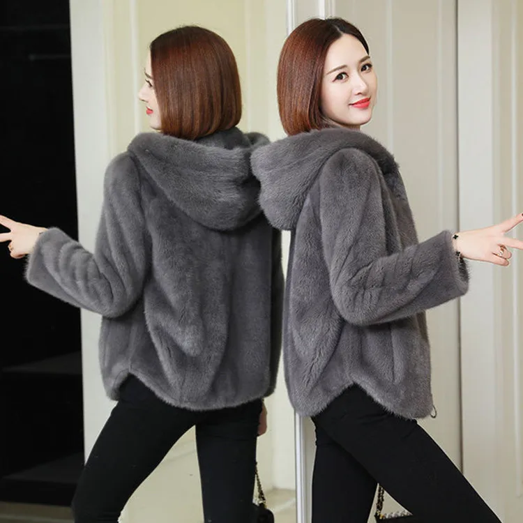 Add velvet padded double-sided coral fleece autumn  winter loose hooded warm sweater women cardigan home lamb plush coat