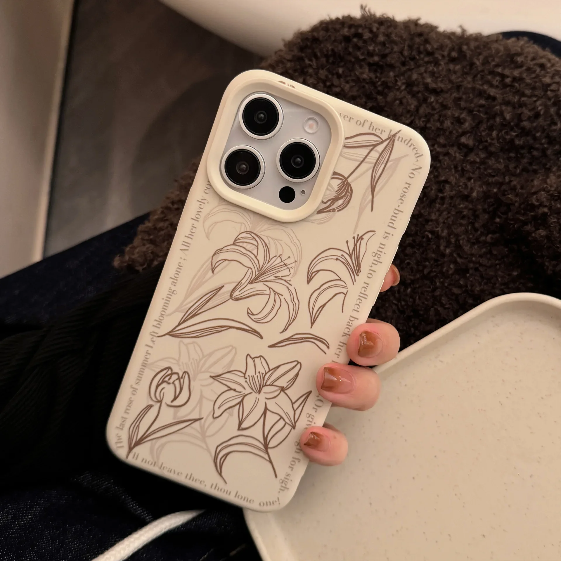 Чехол для телефона Ins Style Handuscript Lily Flower IPhone 16 15 14 12 13 11 Pro ProMax Plus X XR противоударный