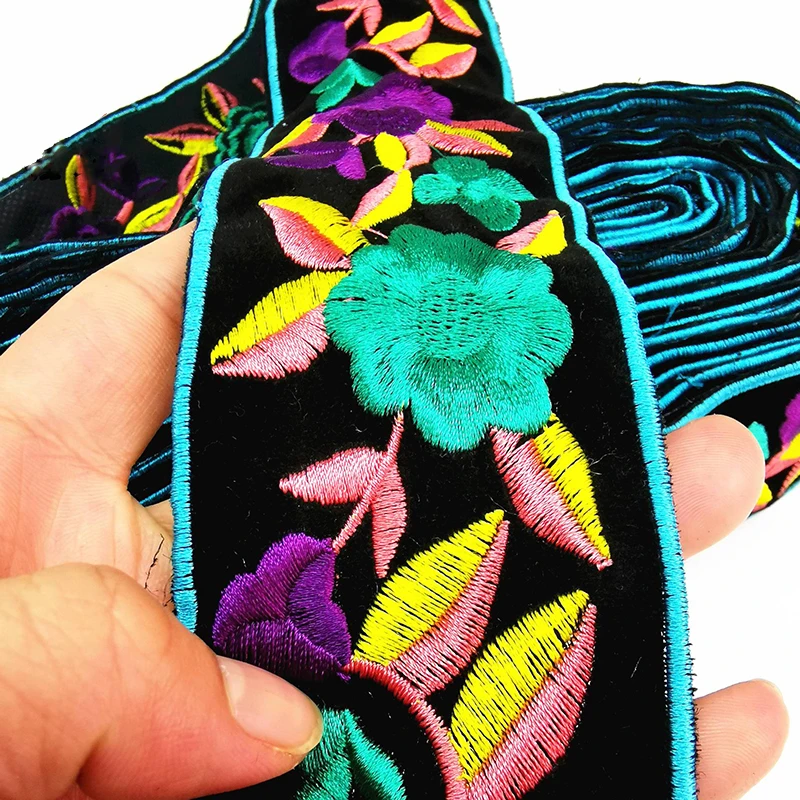 1 ярд, Цветочная вышивка, кружевная отделка, лента, винтажная кружевная отделка в стиле бохо для одежды, сумок, аксессуары, вышитая ткань для шитья своими руками