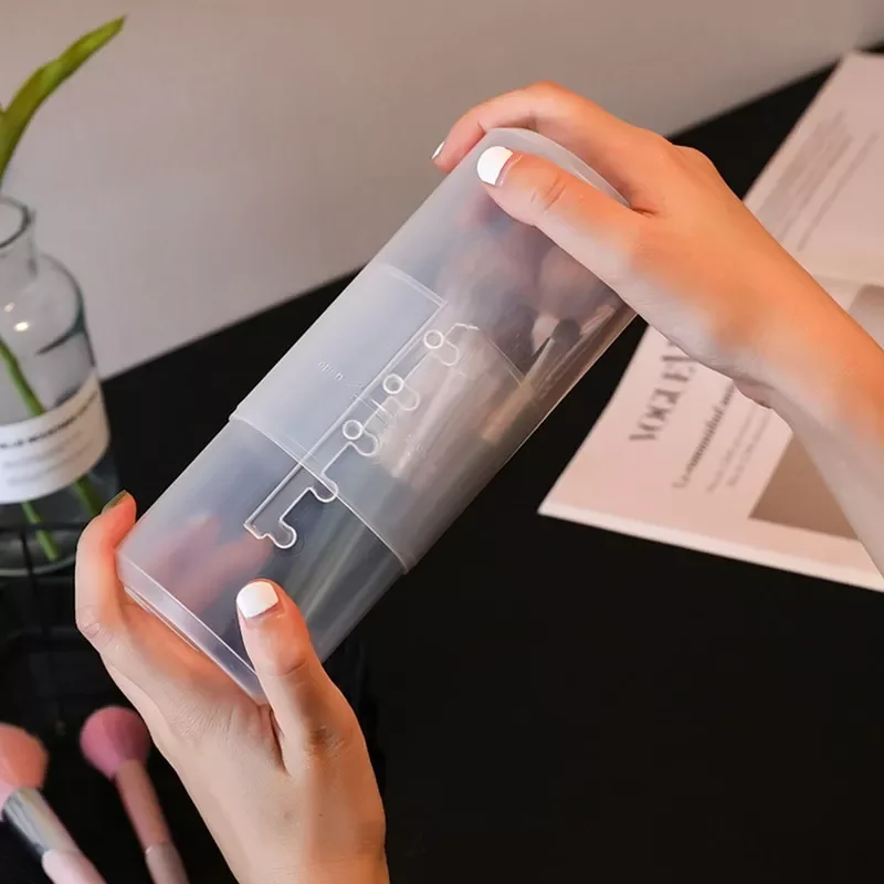 

1PC Transparent Adjustable Height PVC Makeup Brush Holder Display Storage Cup Organizer With Lid Dustproof Toiletry Package Box