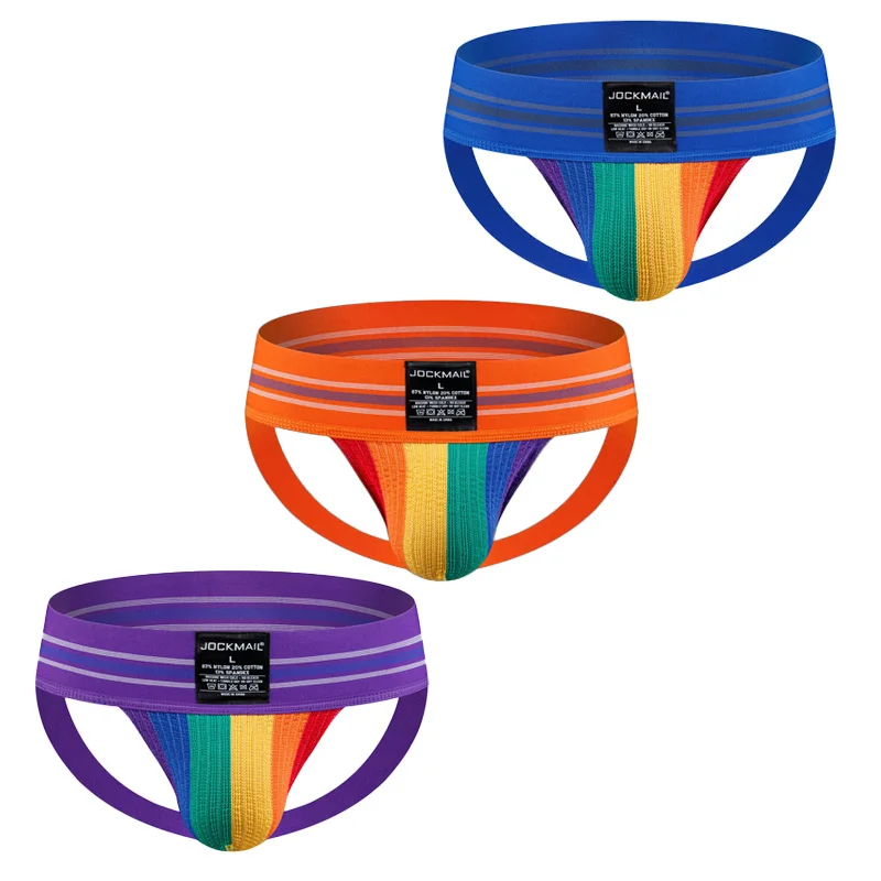 

Мужские стринги и G-стринги Jockmail, широкий пояс, дышащая Радужная большая сумка, подтягивающая спину, воздушные спортивные трусики, сексуальное порно о