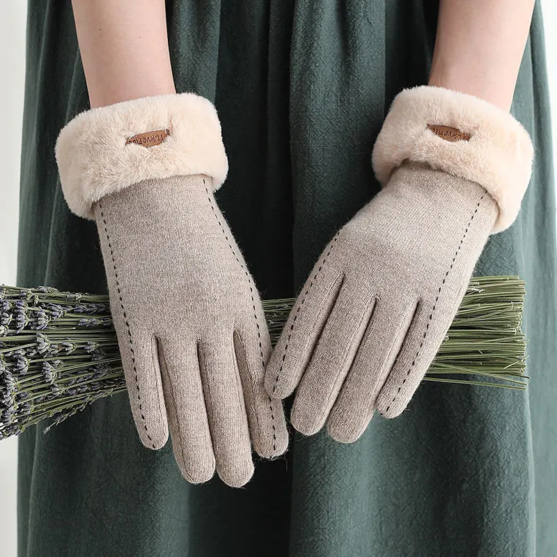 Female N0302 add warm gloves han edition cute touch screen drive wool cashmere wool thickening cycling gloves in winter