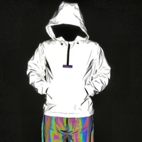 unisex holographic men night reflective hip hop jacket colorful reflective ribbon patchwork pullover windbreaker
