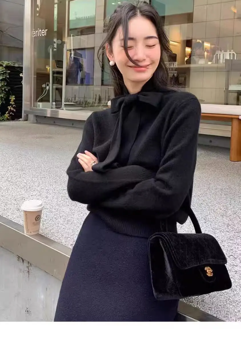 Женский свитер с кашемировой лентой Высококачественная рубашка низом осенние и