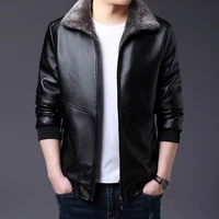 2022 winter new mens leather jacket thick coat lamb velvet pu leather cotton jacket mens business cotton jacket leather