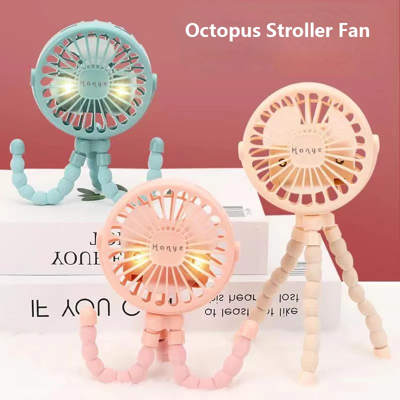 

Portable Octopus Stroller Fan Outdoor Cart Fan Clip On For Baby 600mAh USB Rechargeable Handheld Electric Fan For Home 3 Speeds