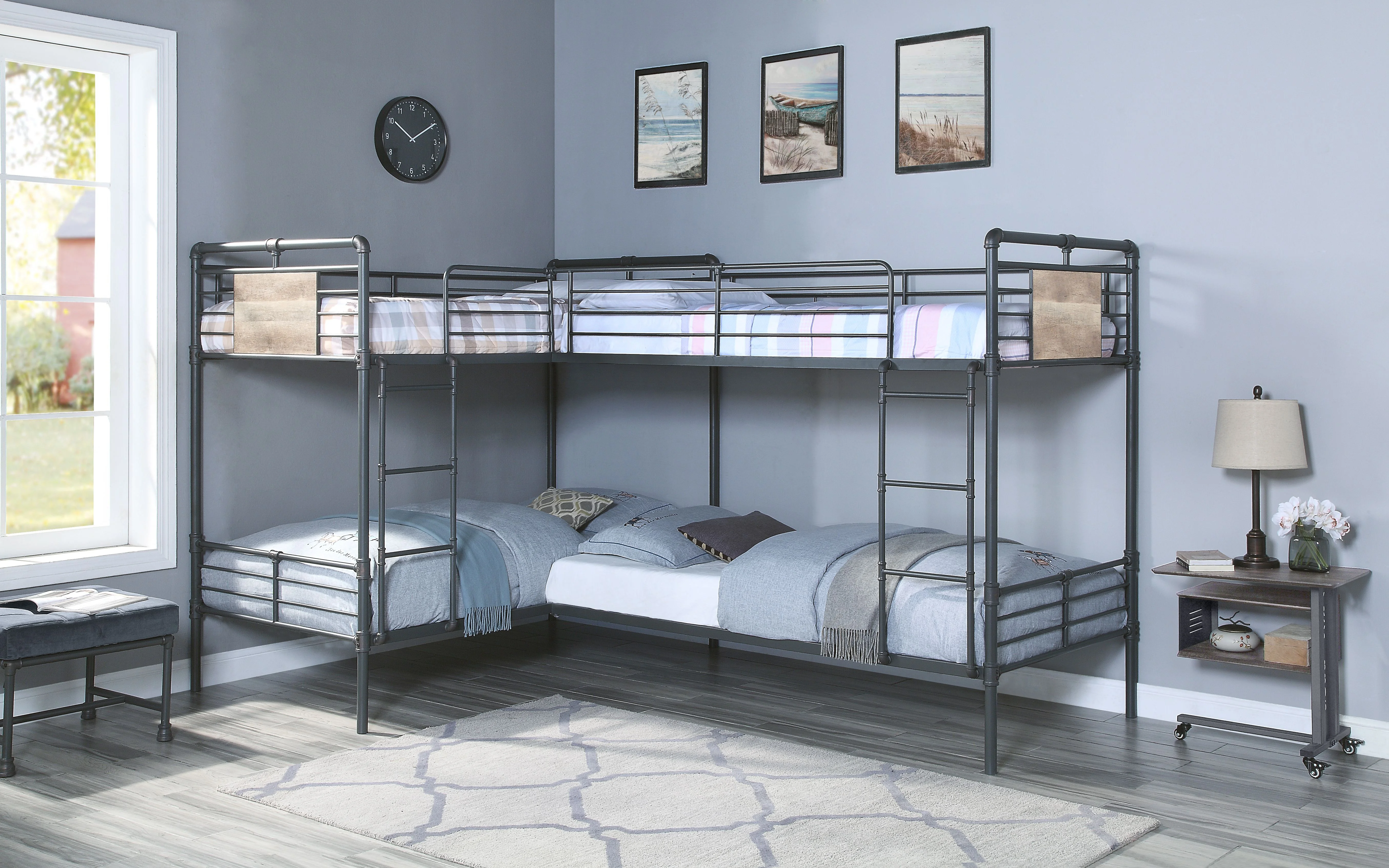 

Cordelia Twin/Twin L Shape Bunk Bed in Sandy Black, Dark Bronze Hand-Brushed Finish BD00370