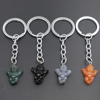 natural stone hand carved angel keychain pocket guardian crystal key ring charm backpack bag phone decor accessories jewelry 1pc