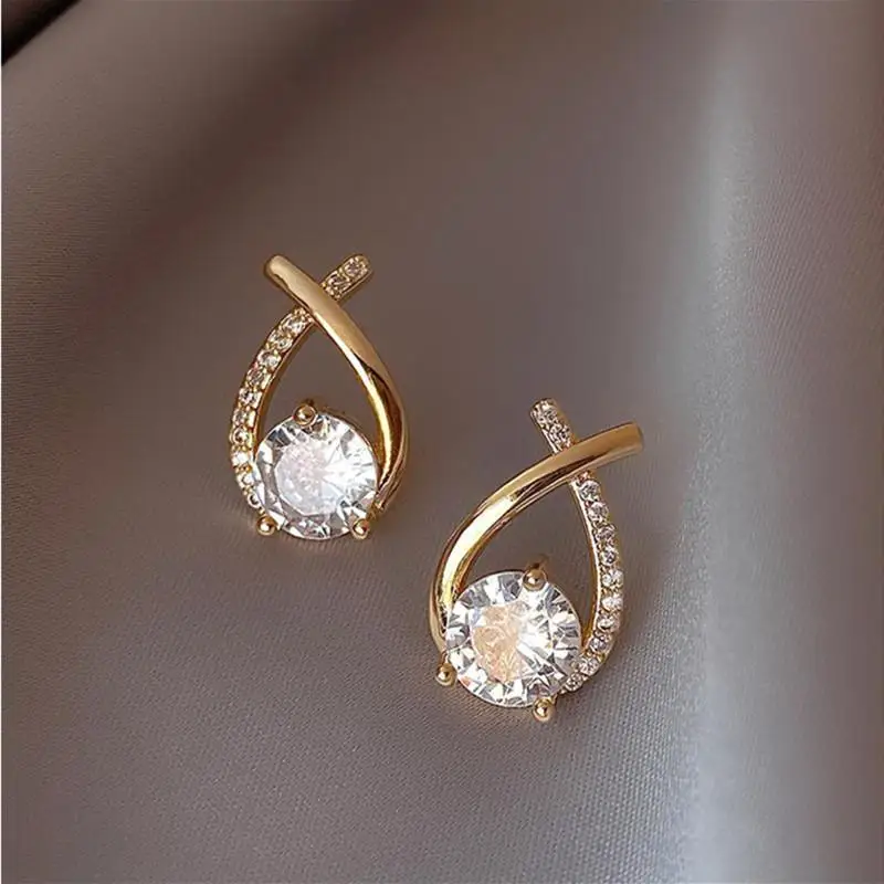 

Sterling Silver 925 Cross Diamond Modelling Stud Earrings Summer Japanese And Korean Style Earrings For Women As Party Gifts