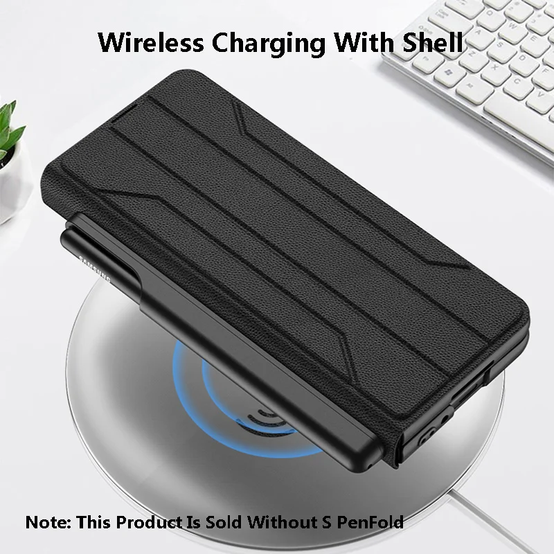 Plain Leatehr Pen Holder Removable Cover For Samsung Galaxy Z Fold 4 5G Case solid color protective film wireless case for fold4
