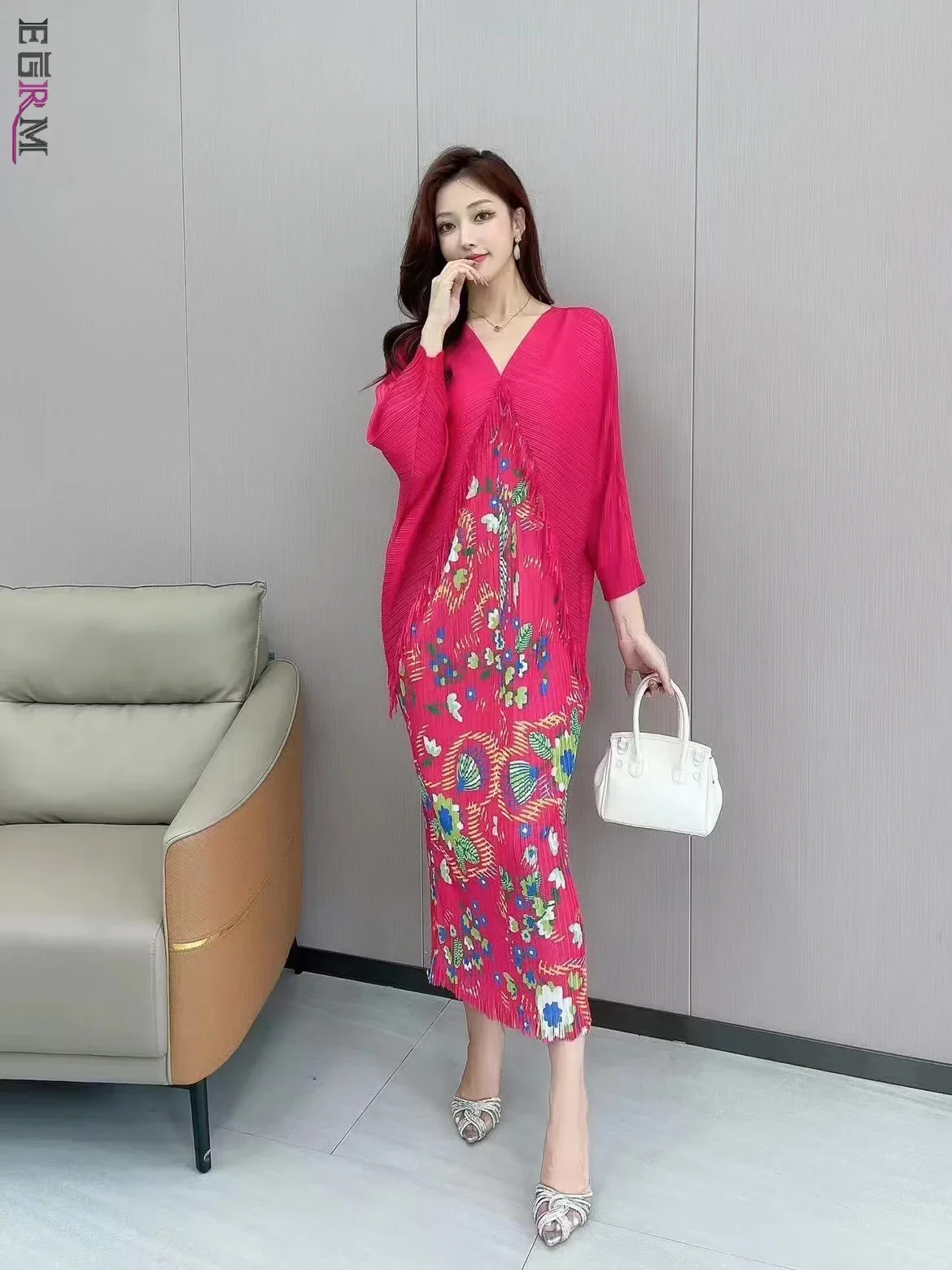 EGRM дизайнерское Плиссированное Платье макси с бахромой 2024 летние новые платья