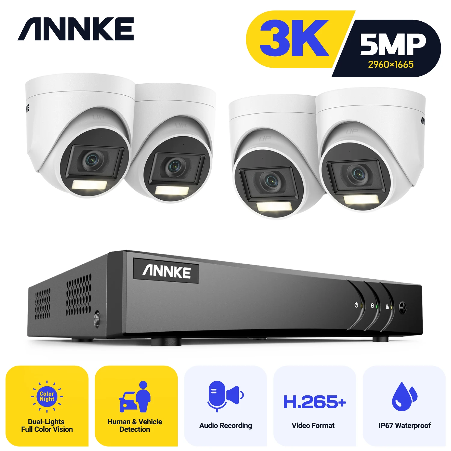 ANNKE 8CH 5MP Smart Dual Lights Lite Video Security System CCTV Kit With 3K 4X 5MP Built-in mic Waterproof Surveillance Cameras