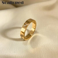 scalloped classic minimalist zircon engagement rings 14k gold plating stainless steel women statement jewelry accessory gifts