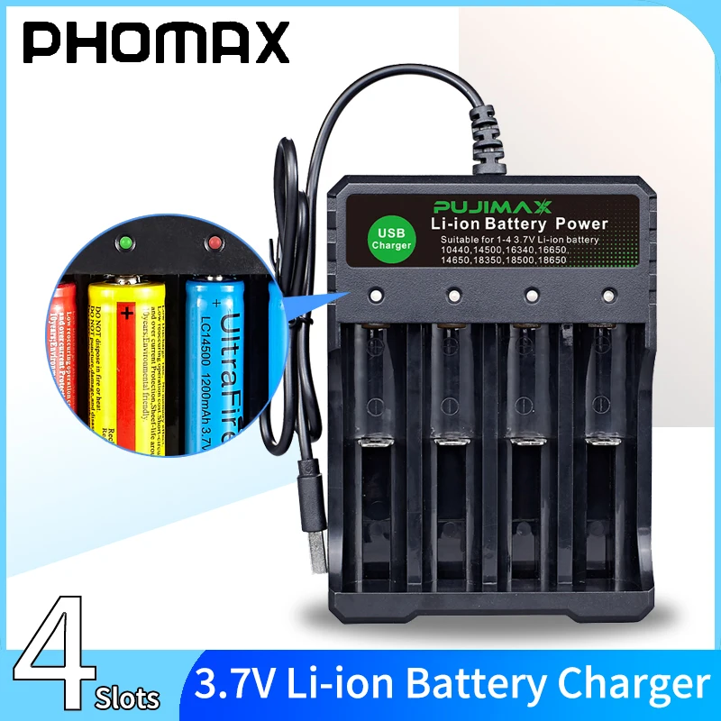 Зарядное устройство PHOMAX 18650 для литиевых аккумуляторов 3,7 в, подходит для аккумуляторов 14500 16340 16650 14650 18500 21750 25500
