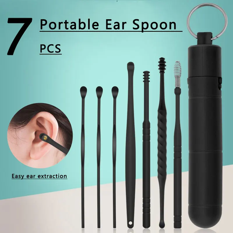

Набор для чистки ушей из нержавеющей стали, набор из 7 предметов для удаления ушной серы, ухочистка, ложки для ушей