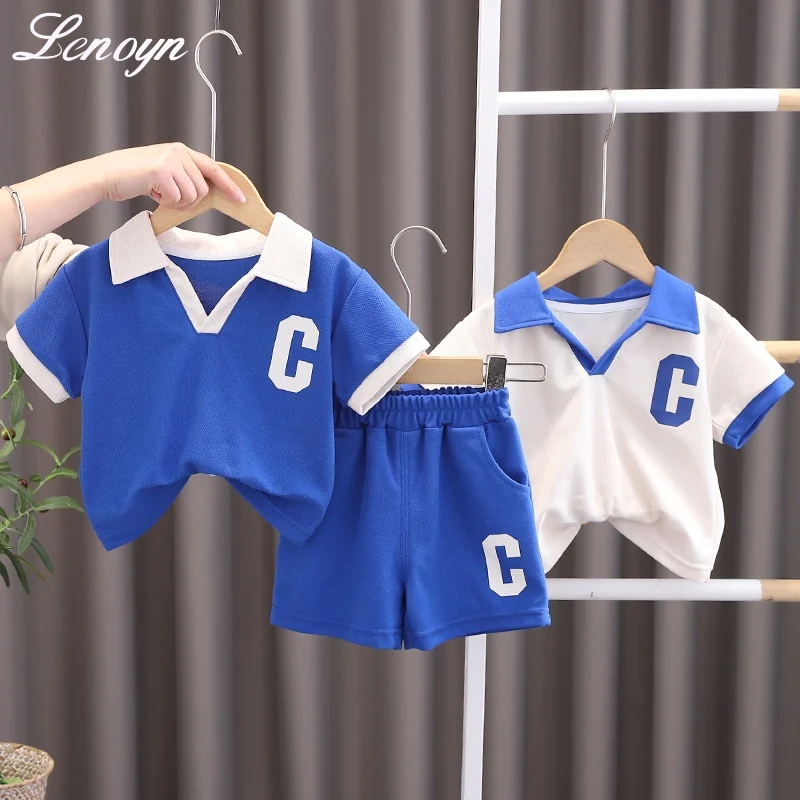 

Lenoyn 2023 New Children's Set Little Boys' Sports and Leisure Set Summer Boys' Short Sleeve Shorts Cotton Two Piece Set
