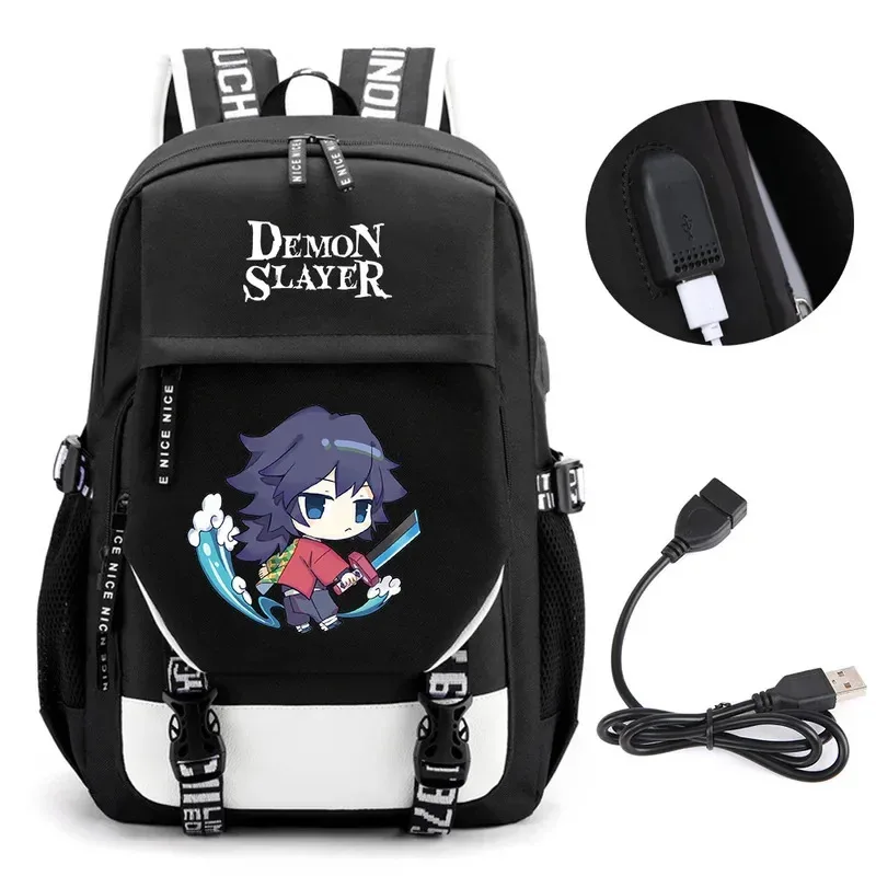 Фото Аниме Demon Slayer Kamado Nezuko рюкзак школьные сумки для книг Mochila дорожная сумка с USB-портом для ноутбука подарок для мальчиков и девочек NM25 №3