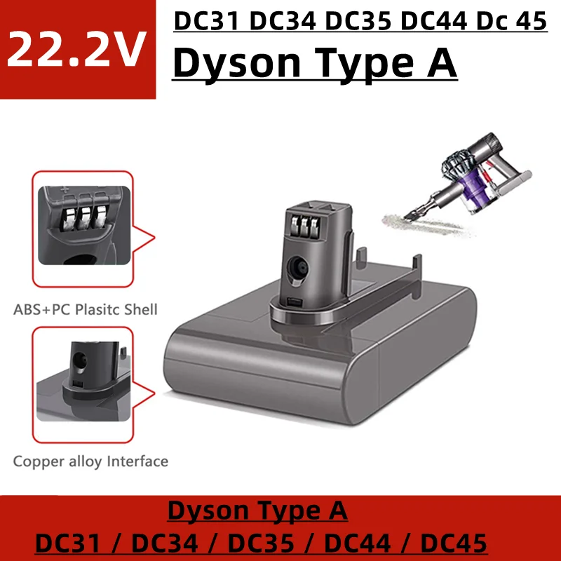 

22.2 V, battery replacement for hand-held vacuum cleaner, 4800 mAh~8800 mAh, applicable to Dyson Type A DC31, DC34, DC35, etc