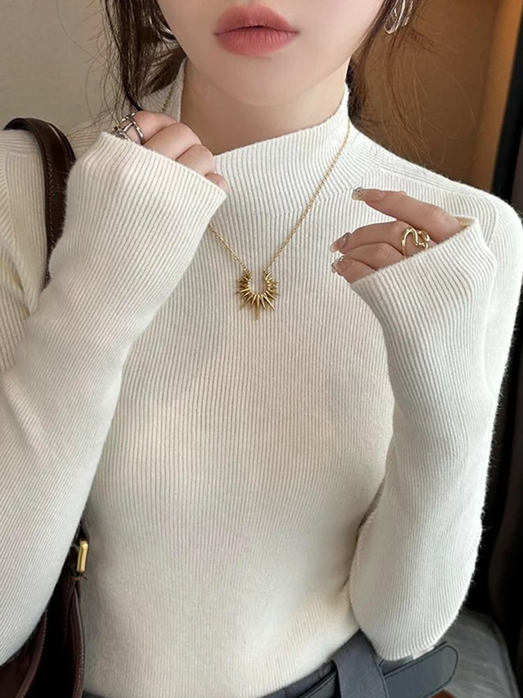 Женский свитер винтажные базовые однотонные вязаные топы тонкие пуловеры с