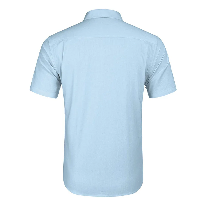 New Men's Casual Blouse Cotton Button Shirt Loose Tops Short Sleeve Tee Shirt Spring Autumn Summer Casual Handsome Men Shirt
