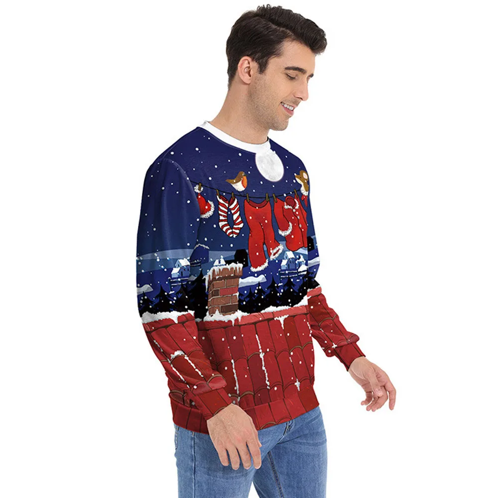 Мужской и женский рождественский свитшот с 3D забавным принтом джемпер для