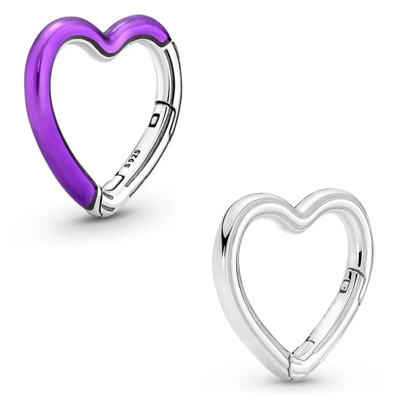 

Original ME Bright Purple Styling Heart Connector Beads Charm Fit Pan Women 925 Sterling Silver Bracelet Bangle Diy Jewelry