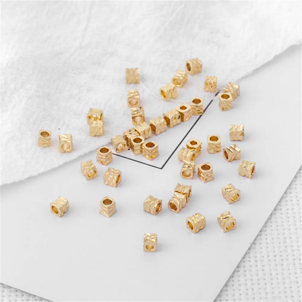 

100pcs 14k bag gold color embossed positive square 3mm beads diy jewelry accessories square beads loose