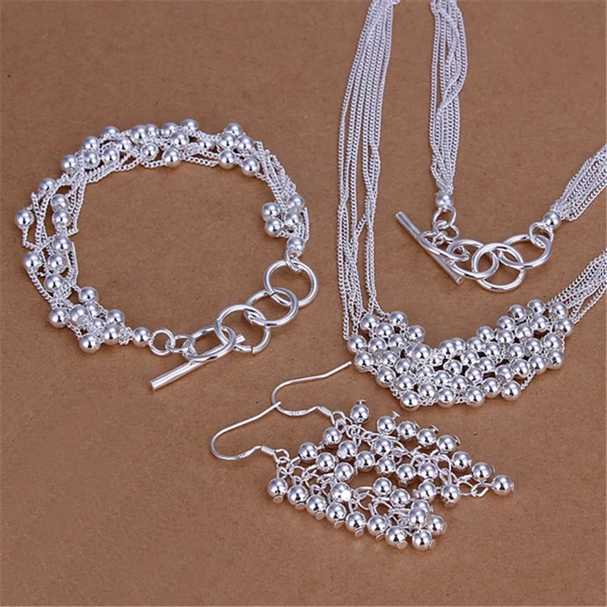 

925 sterling Silver elegant Grape beads Bracelet necklace earrings Jewelry set for women Fashion Party wedding accessories Gifts