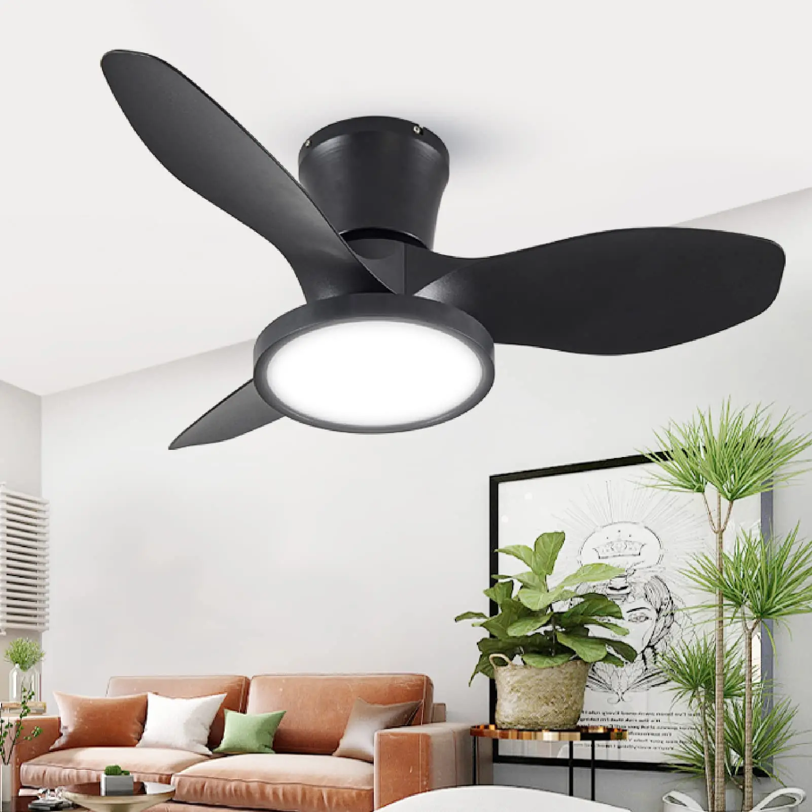 

Smart LED Ceiling Fan with Light 32 Inch LED Fan Pendant Light with Remote Control Black White Fan Light Bedroom