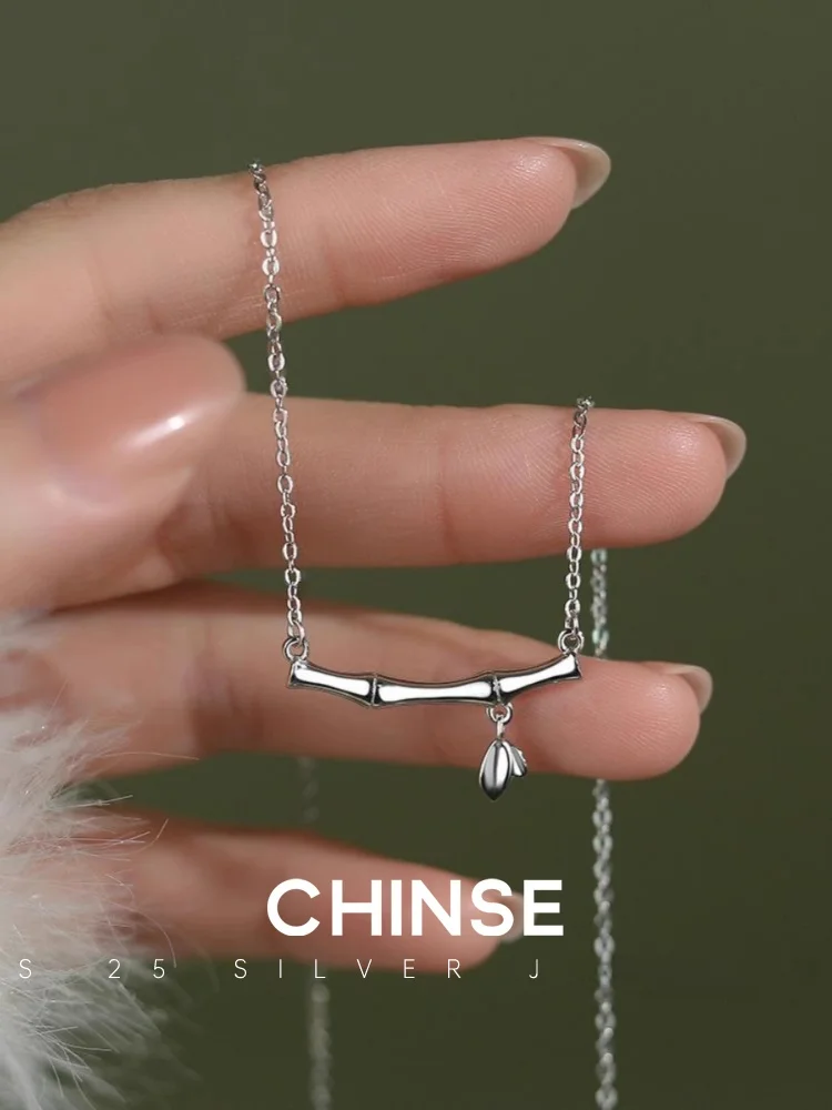 Фестиваль Высотное бамбуковое ожерелье из стерлингового серебра Женское колье