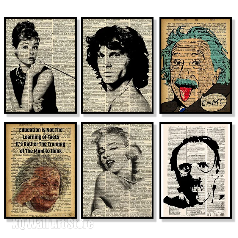 

Black and White Hepburn Antique Dictionary Pages Poster Abstract Canvas Painting HD Picture For Living Room Home Decor Frameless