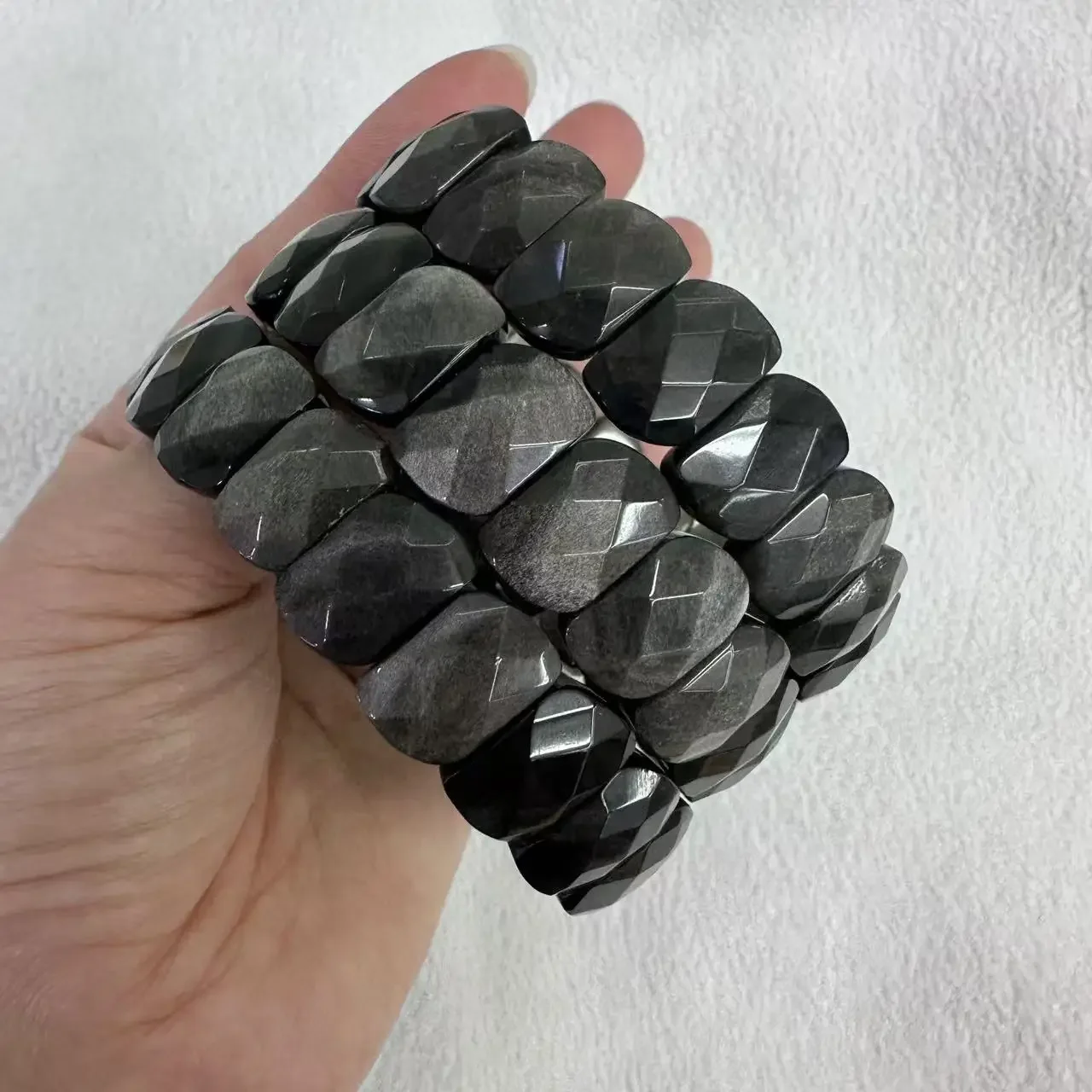 Браслет из натурального серебра с бусинами обсидиана ювелирный браслет