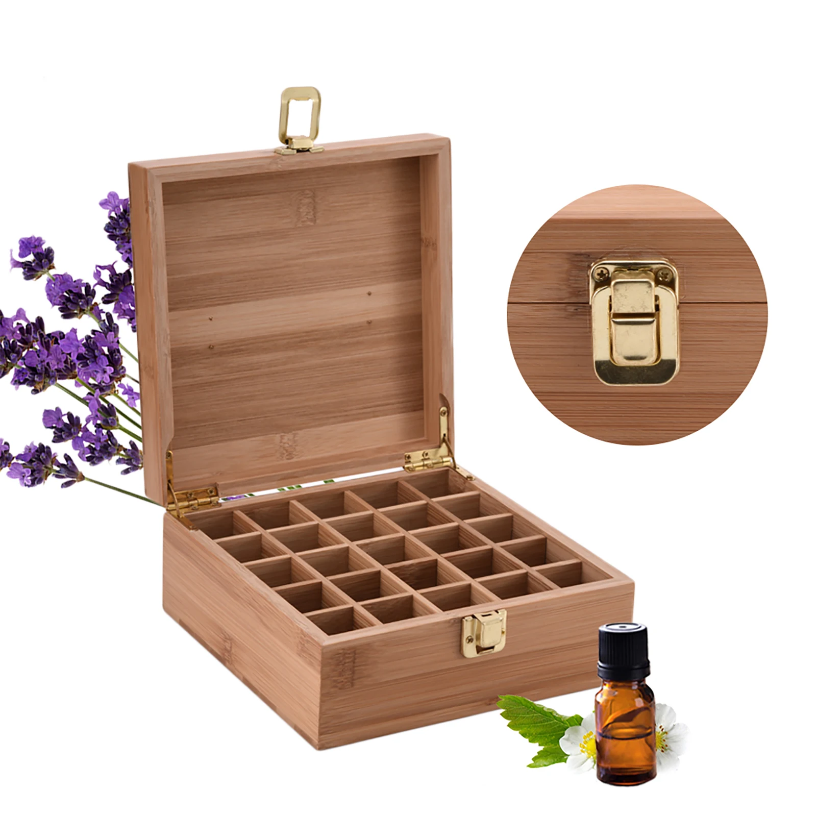 

25 Grids Home Travel Essential Oil Box Bamboo Wood Storage Case Perfume Aromatherapy Essential Oil Bottle Protective Organizer