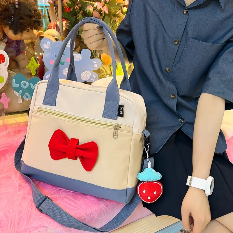 

New Kawaii Lady's Handbag Fashion Contrast Color Women Single Shoulder Bag Teenage Girl Lovely Bowknot Messenger Bags Cute Pack