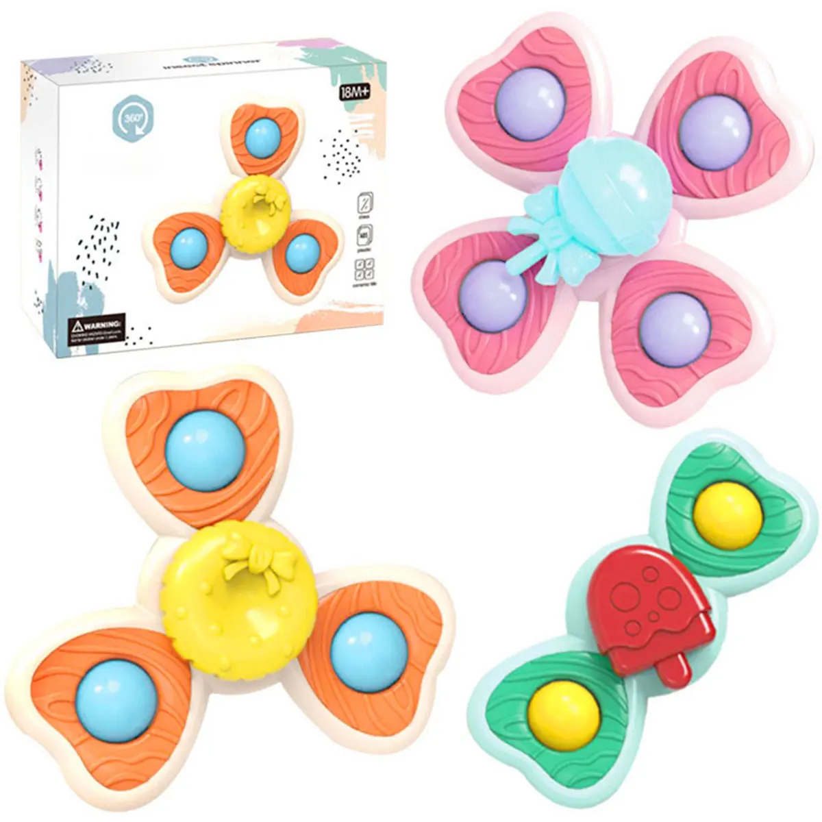 

new 3pcs Spinning Top Toys for Kids Spinner Toys w/ Suction Cup Rotatory Bath Toys Stress Relief Colorful Windmill Toy Hand-eye