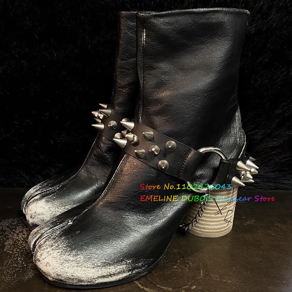 Ботинки в стиле панк-Tabi с металлическими заклепками и цепочкой винтажном