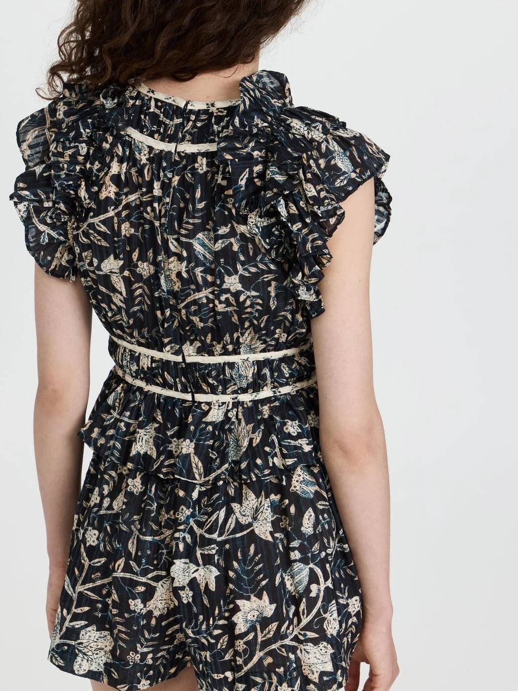 2022 New Spring Summer High Quality Fashion Flower Print Ruffled Woman Beach Style Casural Playsuit