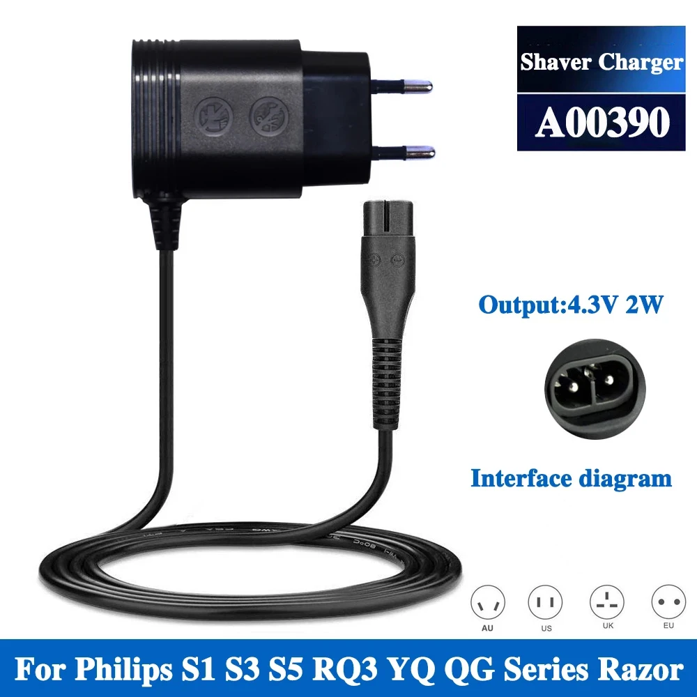 

Адаптер шнура питания A00390 с европейской вилкой для Philips Norelco Shaver S300, S301, S302, S311, S331, S510, S520, S530, S520, зарядное устройство