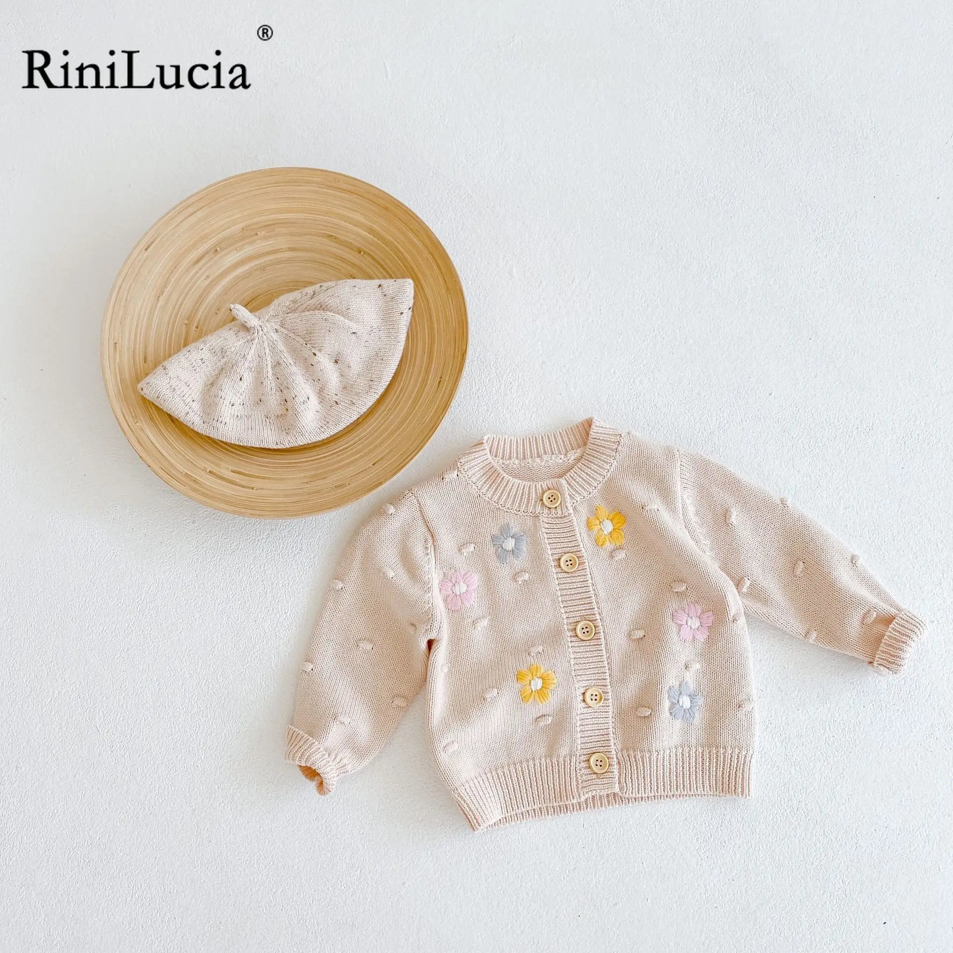 

RiniLucia 2022 Spring Toddler Boys Knitted Sweater Baby Boys Flower Printing Cardigans Outwear Clothes Kids Girl Knitwear Jacket