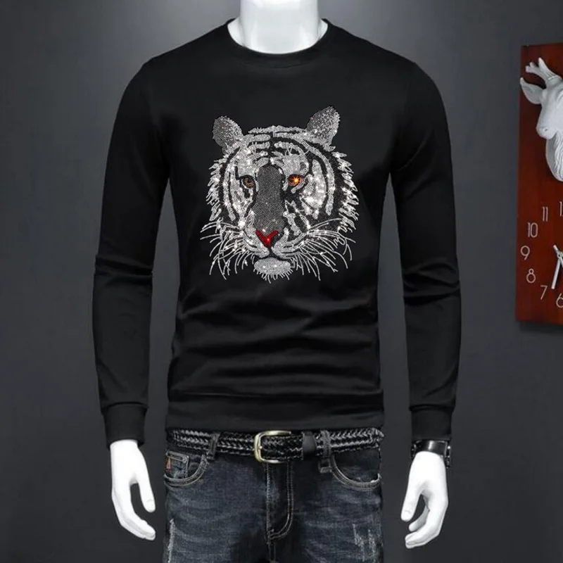 

BORUNKE 2023 Brand Men Pullover Sweatshirt Designer Rhinestone Casual Clothing 4 Color Fashion New Drop Shipping