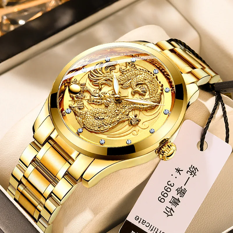 

Часы наручные FNGEEN Мужские кварцевые, брендовые Роскошные модные водонепроницаемые золотистые, из нержавеющей стали