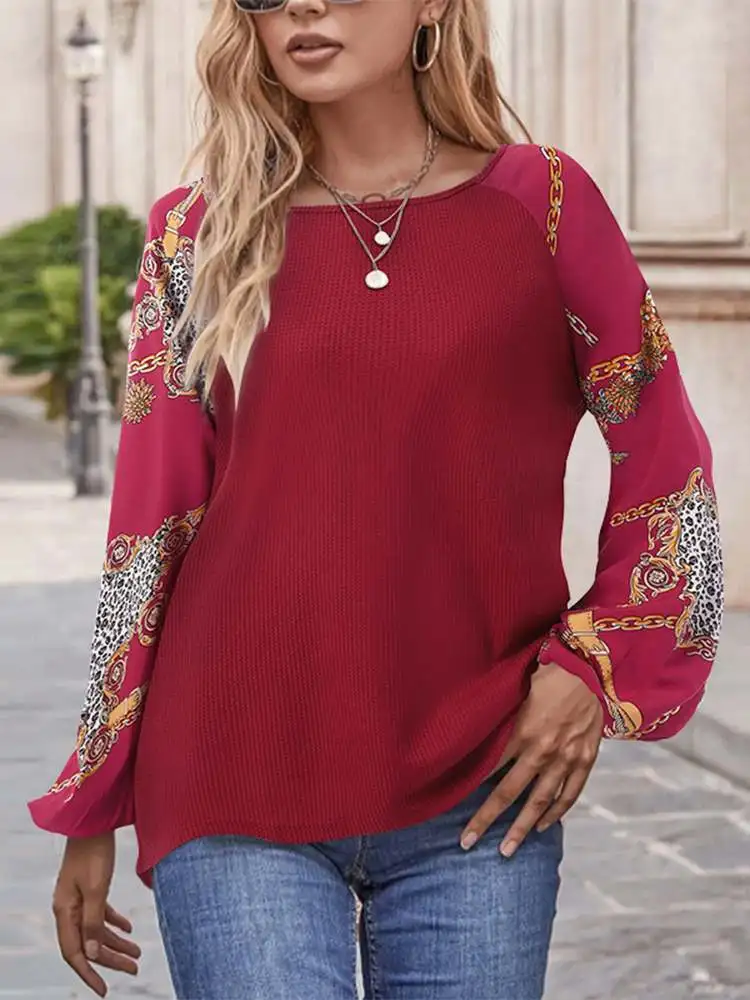 

Винтажные свободные праздничные блузки ZANZEA, элегантные Лоскутные Топы, рабочая офисная рубашка, Весенняя блузка с круглым вырезом и длинны...