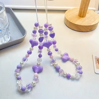 resin beads popular anti dirty purple love lanyard mobile phone chain decorative jewelry bracelet key anti lost practical woman