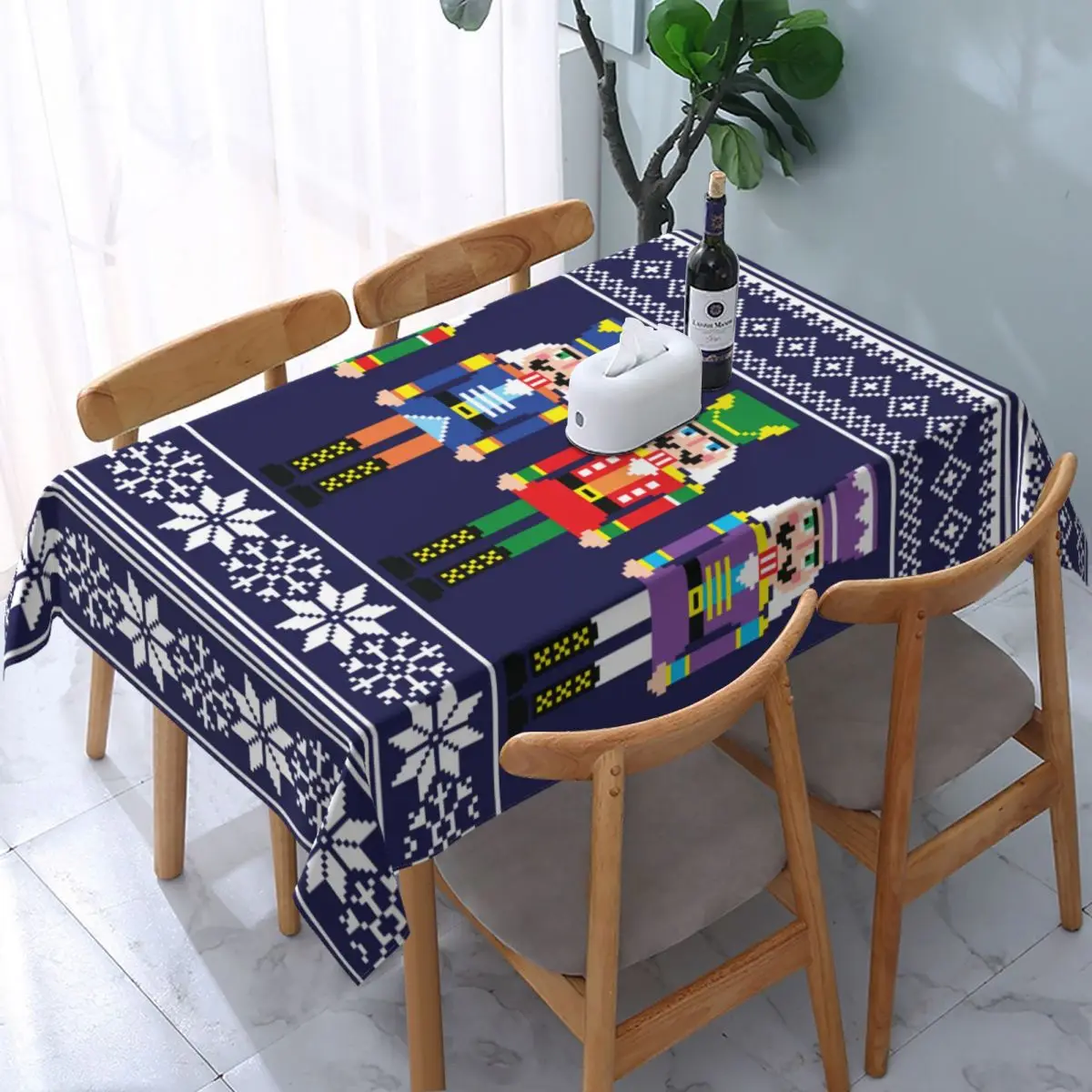 

Rectangular Waterproof Nutcracker Tablecloth Backed Elastic Edge Table Covers Christmas Nutcrackers Toy Soldier Table Cloth
