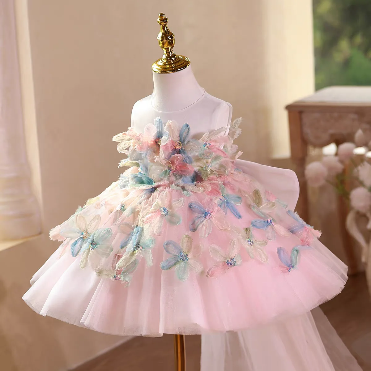 Фото Dreamy Vow D113, элегантное розовое платье для маленьких девочек, тюлевое платье без рукавов с цветочным принтом, детское праздничное платье для выпускного вечера длиной до колена на день рождения №4