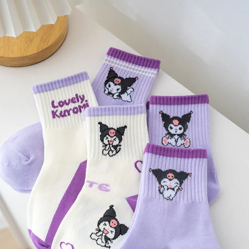 Носки Sanrio Kuromi для детей 2-12 лет спортивные фиолетовые хлопковые средней длины на