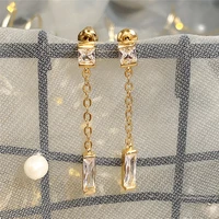 trendy gold color chain drop earrings white cubic zirconia daily wear versatile for women wedding party jewelry gifts wholesale