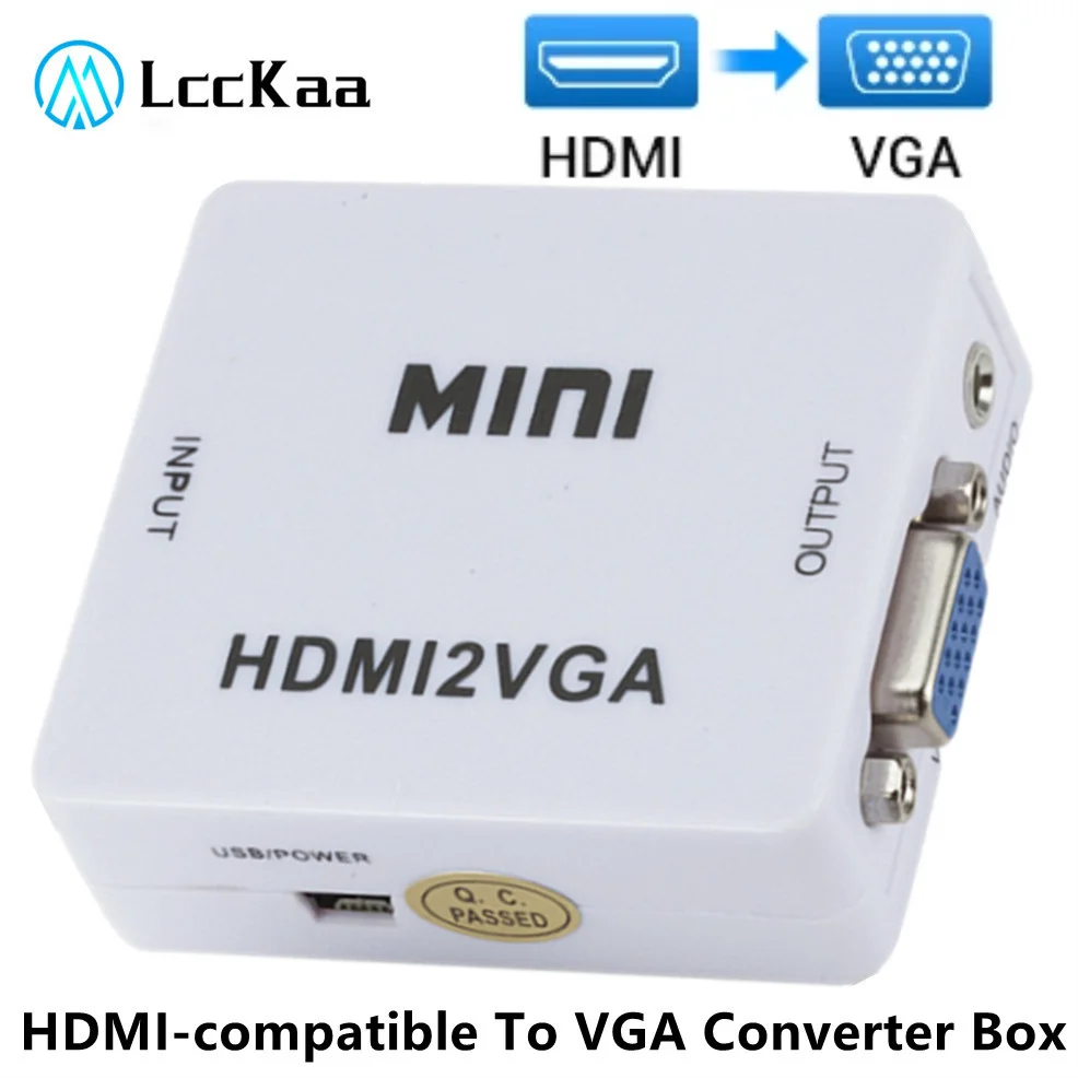 

1080P HDMI-совместимый с VGA преобразователь коробка цифровой фотоадаптер с USB-кабелем для ПК ноутбука ТВ приставки проектора